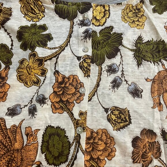 NICOLE MILLER Sz L 100% Linen Floral Stretch Linen Button Accent Back Top - Picture 4 of 7